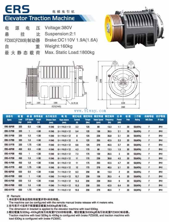 曳引机 → ers系列电梯曳引机  产品名称: ers系列电梯曳引机 型号