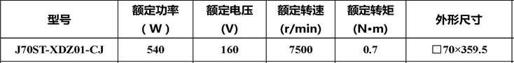Technical parameters of J70ST-XDZ01-CJ permanent magnet AC servo motor