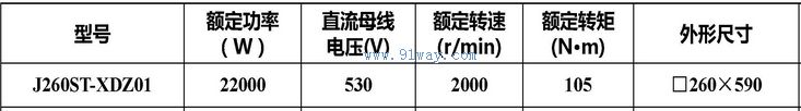 Technical parameters of J260ST-XDZ01 permanent magnet AC servo motor