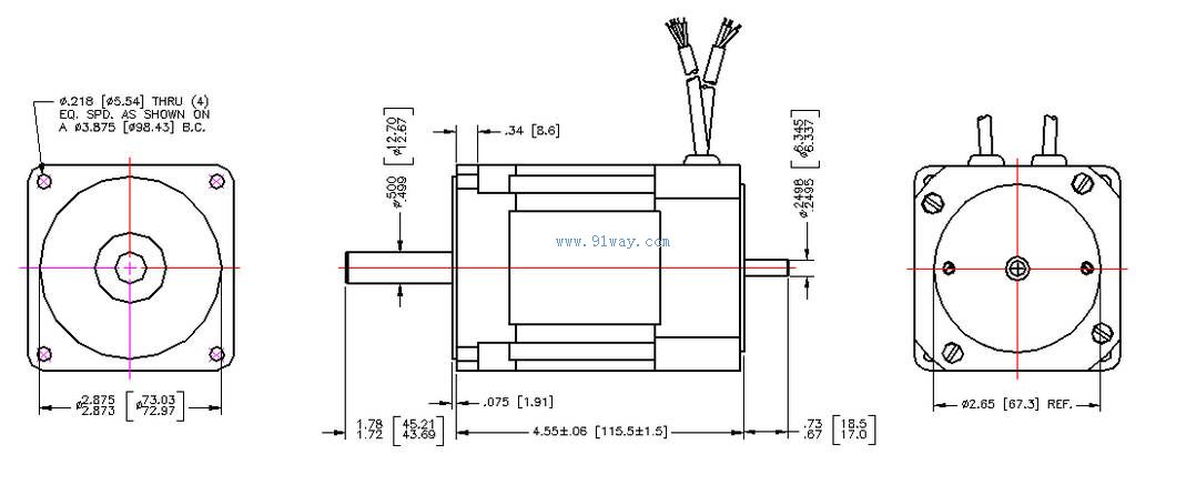 Installation dimensions of 82SWB series brushless DC motor