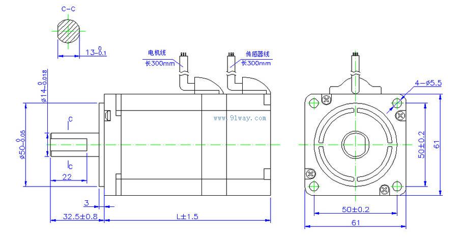 Installation dimensions of 60SWA series permanent magnet brushless DC motor