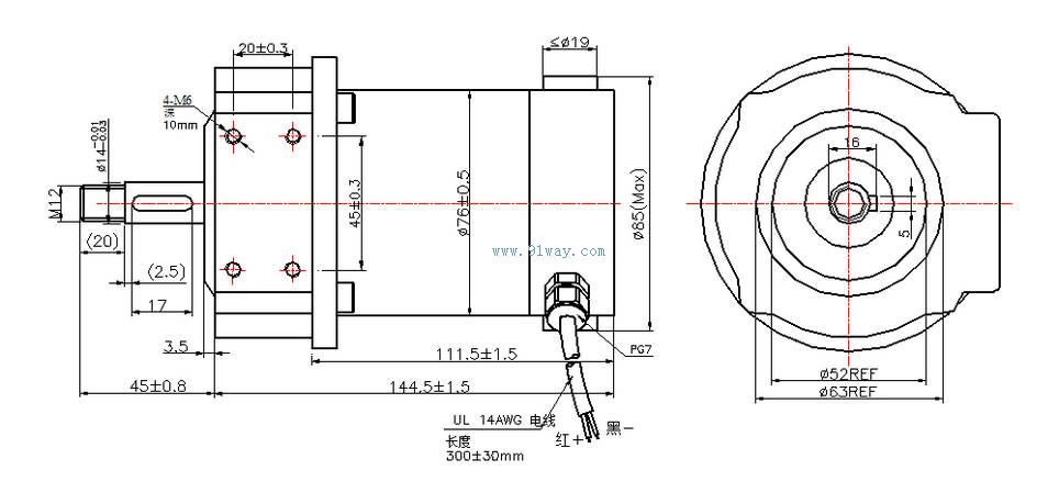 Installation dimensions of 76ZYTJ series DC gear motor