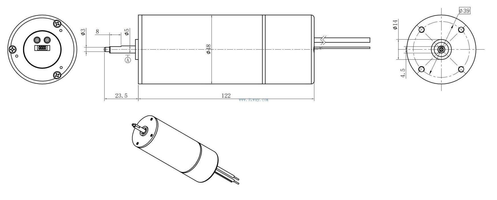 Installation dimensions of 48ZWS01 DC permanent magnet brushless motor