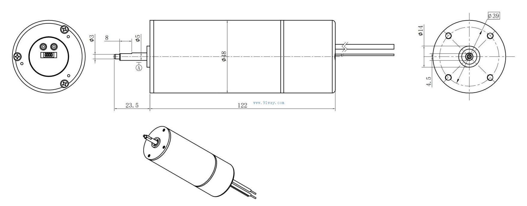 Installation dimensions of 48ZWS02 DC permanent magnet brushless motor