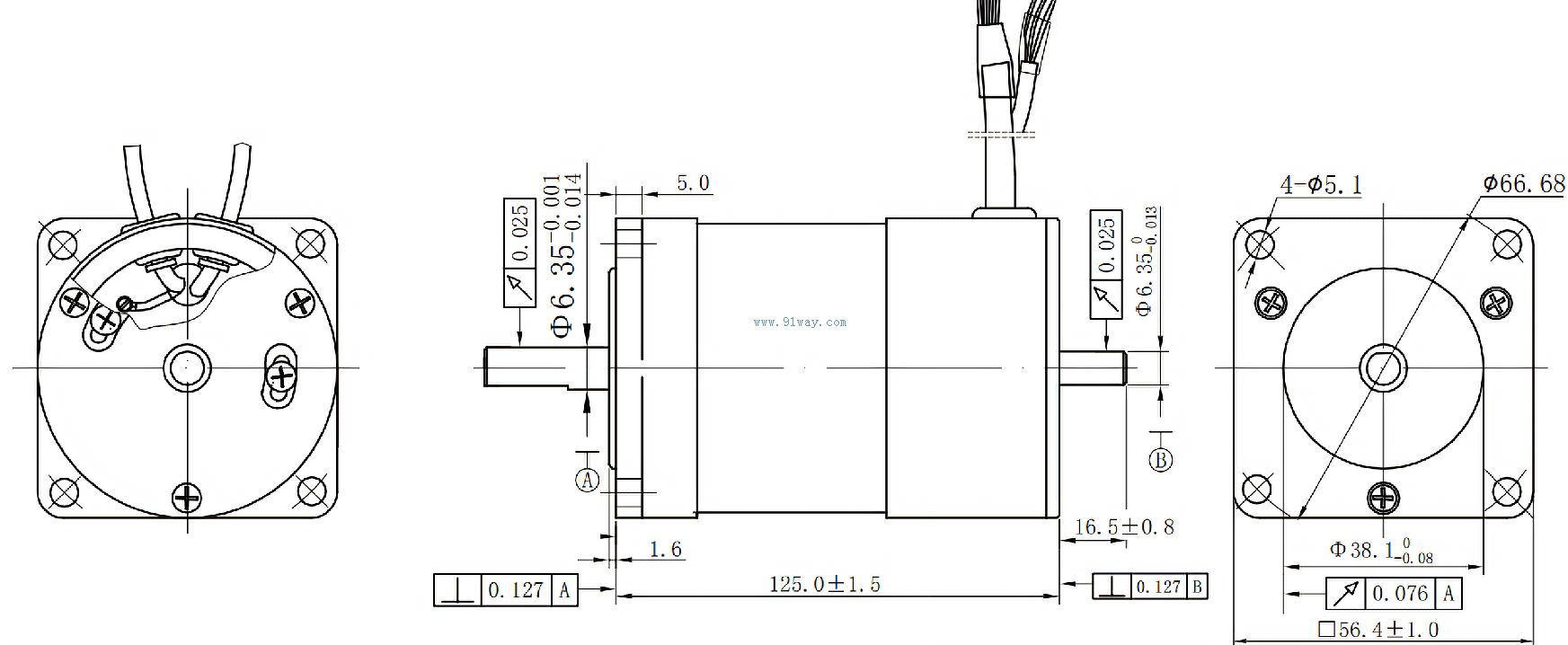 Installation dimensions of 57ZWS04 DC permanent magnet brushless motor