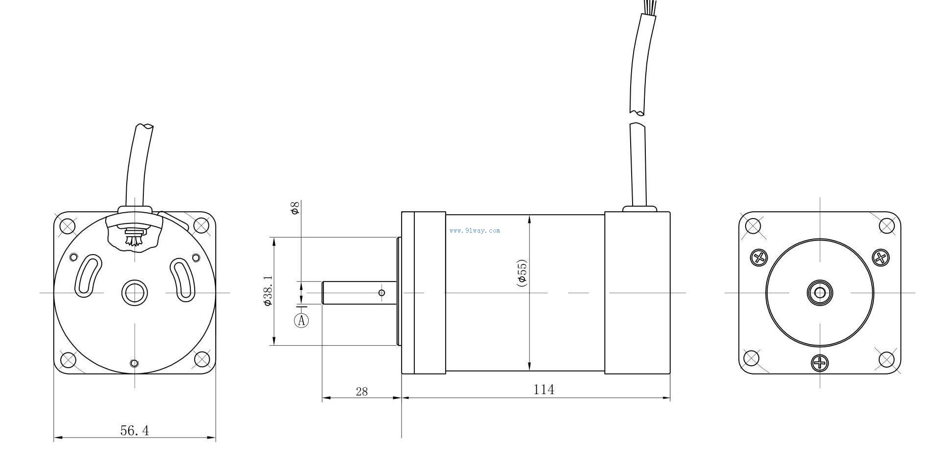 Installation dimensions of 57ZWS403 DC permanent magnet brushless motor