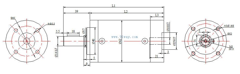 Installation dimensions of 72ZWS100-24 DC permanent magnet brushless motor