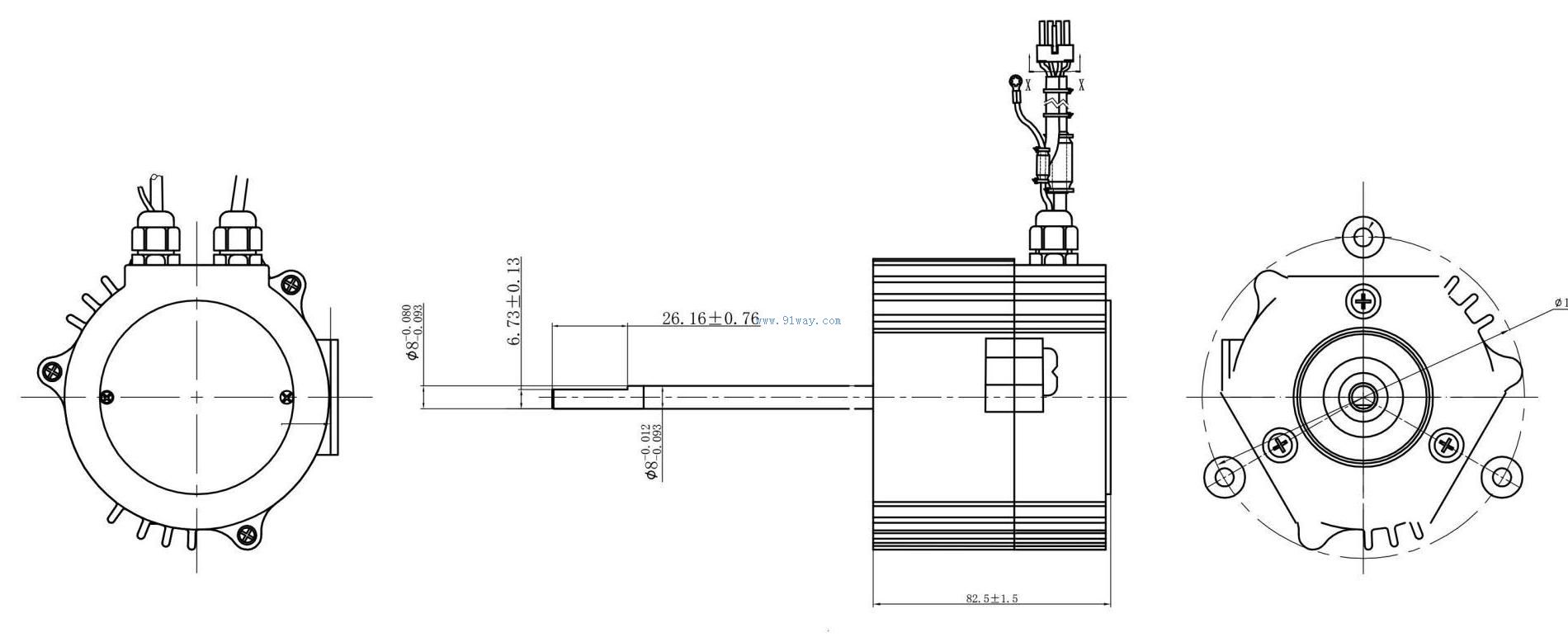 Installation dimensions of 100ZW001 DC permanent magnet brushless motor