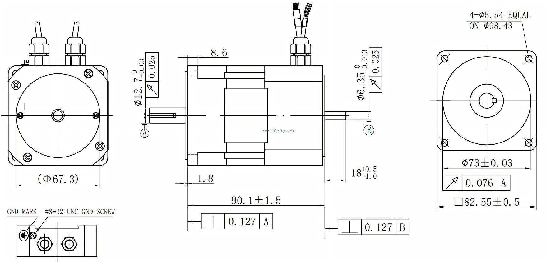 Installation dimensions of 83ZWS02 DC permanent magnet brushless motor