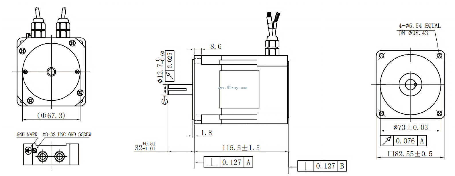 Installation dimensions of 83ZWS04 DC permanent magnet brushless motor