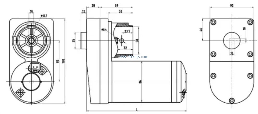 Installation dimensions of 86ZY-CJ0118-1 permanent magnet DC brushed reduction motor