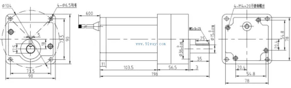 Installation dimensions of F80BL09-2424-J2 brushless DC reduction motor