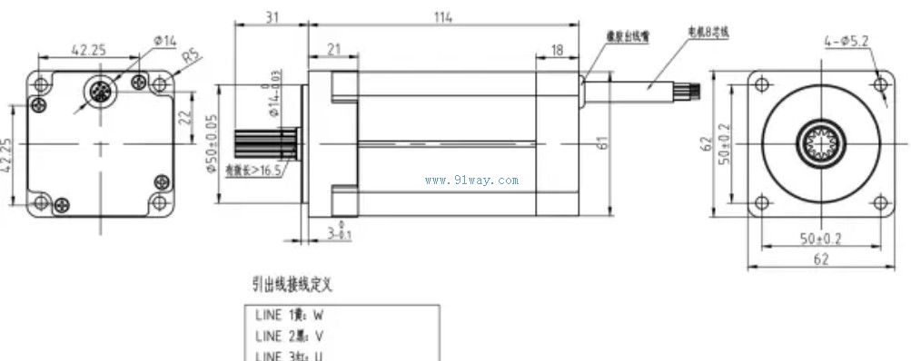 Installation dimensions of F61BL12-2430 brushless DC reduction motor