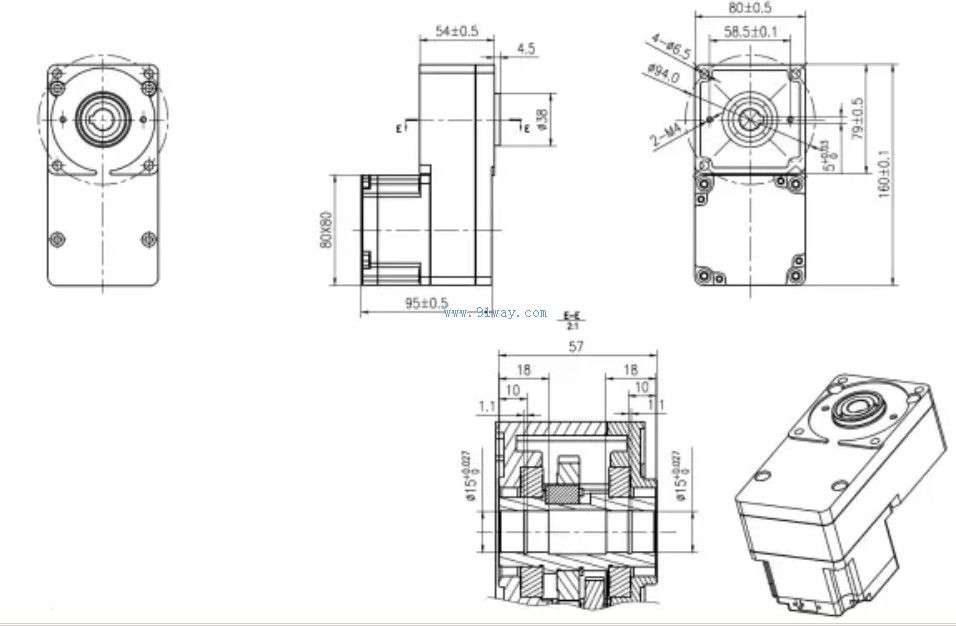 Installation dimensions of F80BS12-2430-J20 brushless DC reduction motor