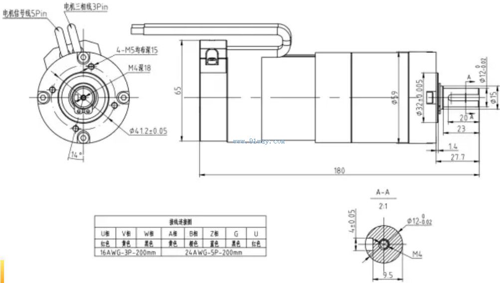 Installation dimensions of Y59BL10-2430-J50 brushless DC reduction motor