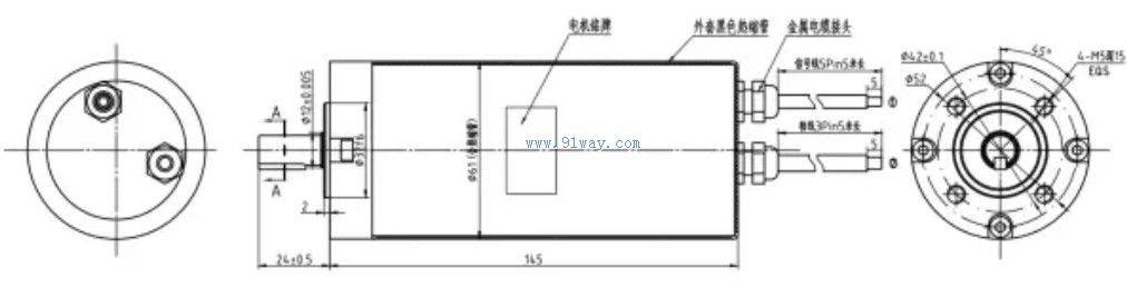 Installation dimensions of Y61BL12-2425-J41.6 brushless DC reduction motor