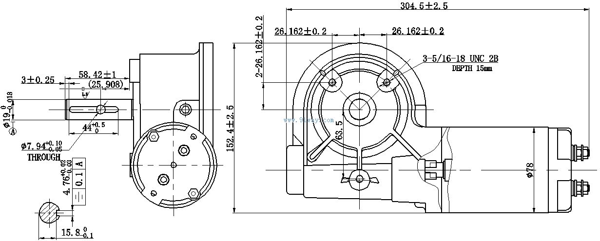 Installation dimensions of 78ZYJ101 DC brushed reduction motor