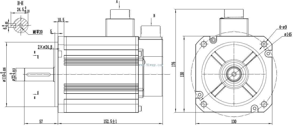 Installation dimensions of WM130ST-M08315HYA5 AC servo motor