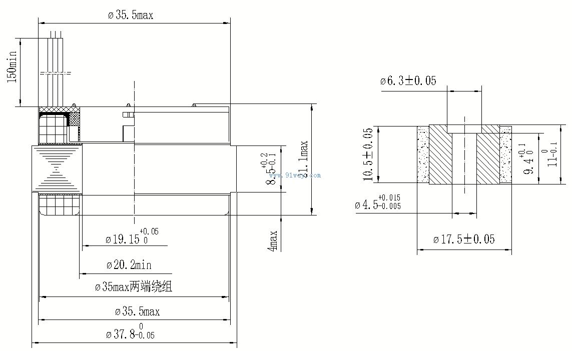 Installation dimensions of 38ZW07 DC brushless refrigeration machine motor