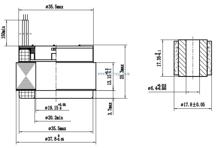 Installation dimensions of 38ZW09 DC brushless refrigeration machine motor