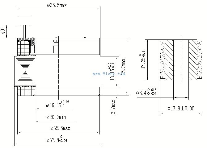 Installation dimensions of 38ZW05 DC brushless refrigeration machine motor