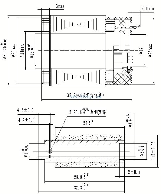 Installation dimensions of 26ZW03 DC brushless refrigeration machine motor
