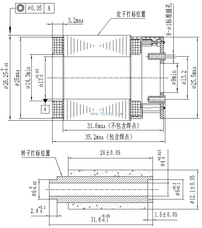 Installation dimensions of 26ZW01 DC brushless refrigeration machine motor