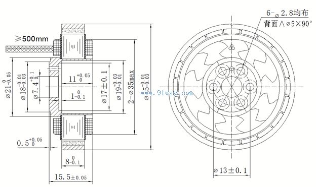 Installation dimensions of 45LWX01 DC brushless torque motor