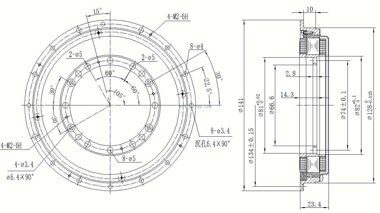 Installation dimensions of 128LYX003 DC brushed torque motor