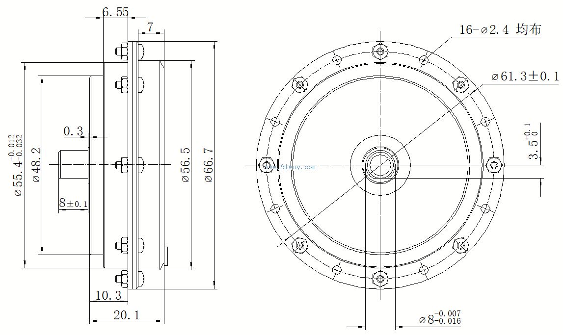 Installation dimensions of 53LYX001 DC brushed torque motor