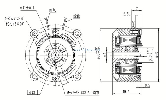 36LYX01 DC brushed torque motor installation dimensions