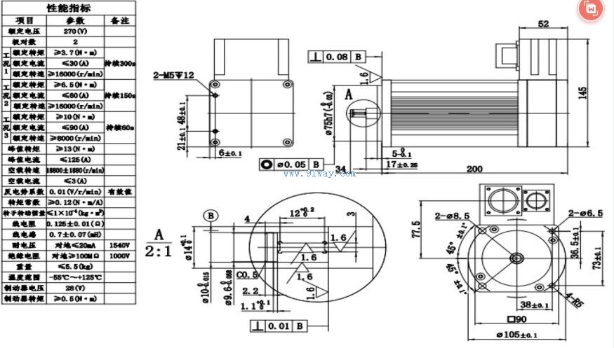 Technical parameters and installation dimensions of J90ST-X004 permanent magnet AC servo motor