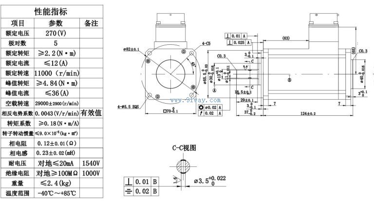 Technical parameters and installation dimensions of J70ST-X001 permanent magnet AC servo motor