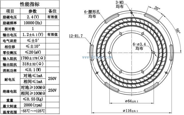 Technical parameters of J110XF001 rotary transformer transmitter